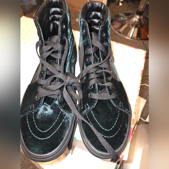 Dark Green Velvet Sneakers - Picture 2 of 11